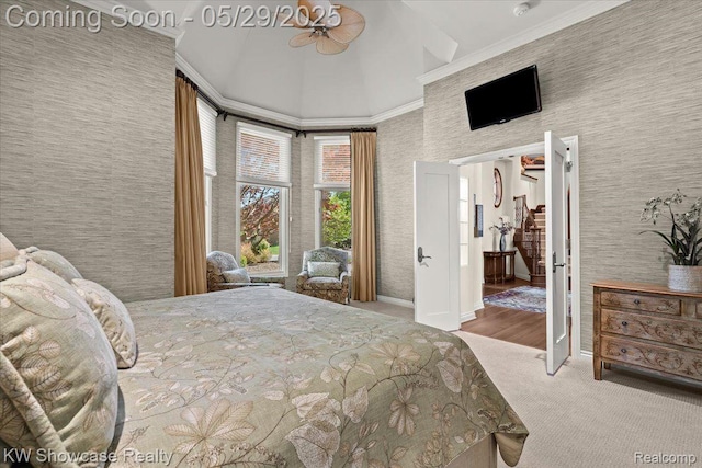 4563 Haverhill, Commerce Twp, MI 48382 - carpeted bedroom featuring crown molding, baseboards, and wallpapered walls