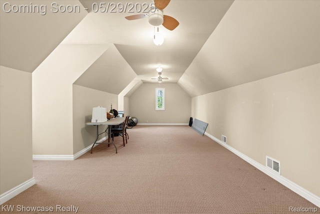 4563 Haverhill, Commerce Twp, MI 48382 - unfurnished office with carpet floors, baseboards, ceiling fan, and vaulted ceiling