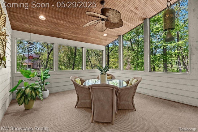 4563 Haverhill, Commerce Twp, MI 48382 - sunroom with ceiling fan, outdoor dining space, and vaulted ceiling