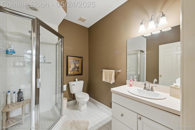 921 Gleneagles, Highland, MI 48357 - full bath featuring toilet, vanity, a shower stall, and tile patterned floors