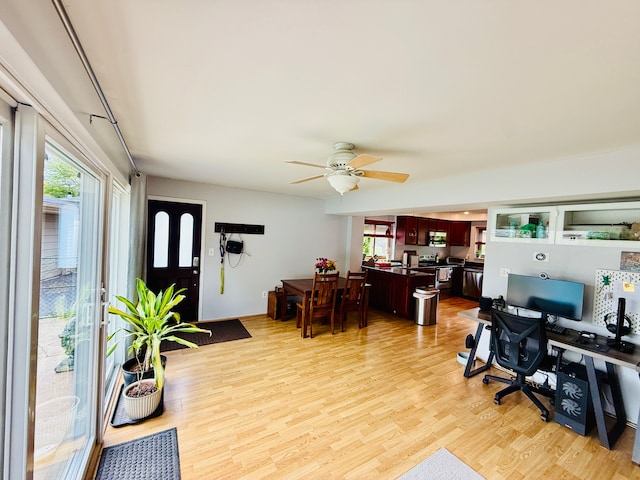 992 Key W Dr, Clawson, MI 48017 - office area featuring light wood finished floors and a ceiling fan