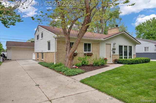 1227 Sycamore Dr, Rochester Hills, MI 48307 - view of front facade featuring brick siding, a chimney, an outdoor structure, and a front yard