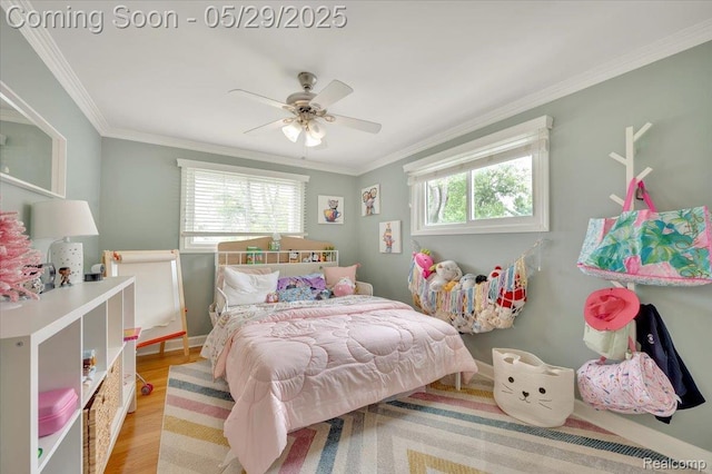 1227 Sycamore Dr, Rochester Hills, MI 48307 - bedroom with ornamental molding, light wood-style flooring, and ceiling fan