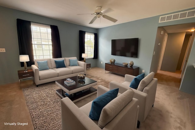1478 Harbor Dr, Walled Lake, MI 48390 - living area featuring carpet and a ceiling fan