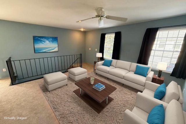1478 Harbor Dr, Walled Lake, MI 48390 - living room featuring carpet floors and ceiling fan