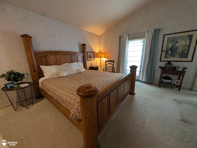 9419 Grandview Ct, Davison, MI 48423 - bedroom featuring wallpapered walls, light carpet, and vaulted ceiling