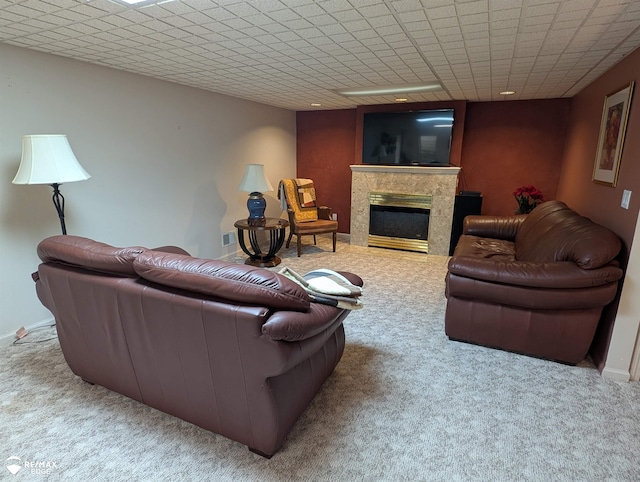 9419 Grandview Ct, Davison, MI 48423 - living room with carpet flooring and a premium fireplace