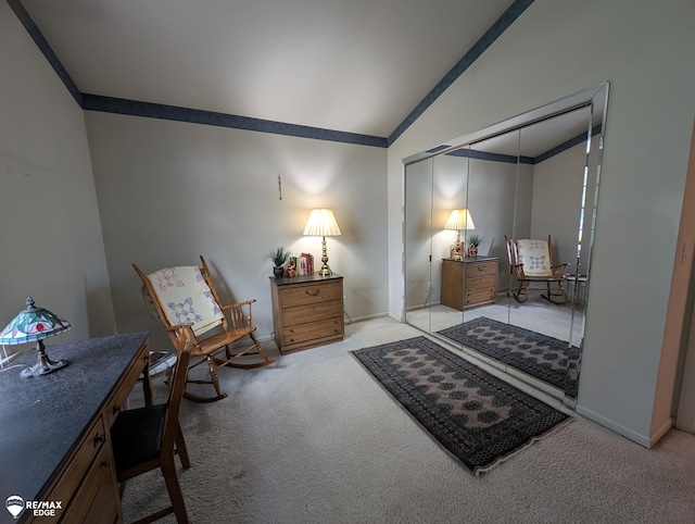 9419 Grandview Ct, Davison, MI 48423 - sitting room featuring lofted ceiling, carpet floors, and baseboards