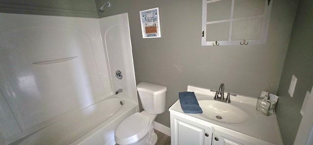 6241 Bermuda Ln, Mount Morris, MI 48458 - bathroom with vanity, toilet, shower / washtub combination, and baseboards