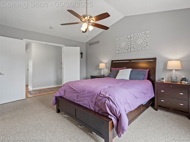 6102 Cherry Ridge Dr, Howell, MI 48855 - carpeted bedroom featuring vaulted ceiling and a ceiling fan