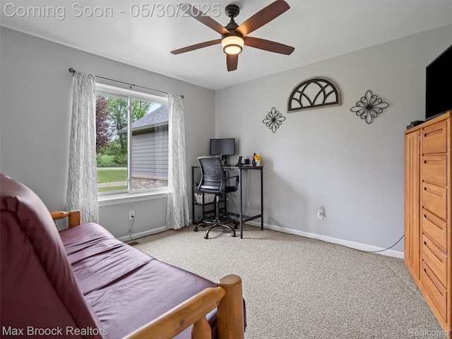 6102 Cherry Ridge Dr, Howell, MI 48855 - home office featuring ceiling fan, carpet flooring, and baseboards