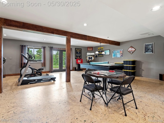 6102 Cherry Ridge Dr, Howell, MI 48855 - dining area with recessed lighting, baseboards, billiards table, and beam ceiling