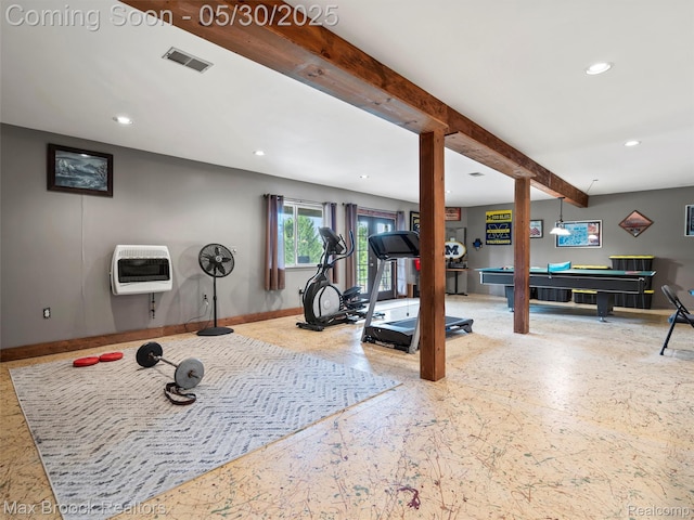 6102 Cherry Ridge Dr, Howell, MI 48855 - workout area with heating unit, pool table, recessed lighting, and baseboards