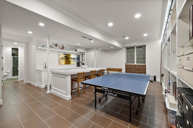 820 Hazel St, Birmingham, MI 48009 - game room with crown molding, recessed lighting, and baseboards