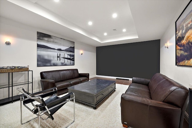 820 Hazel St, Birmingham, MI 48009 - living area with recessed lighting, baseboards, carpet, and a raised ceiling
