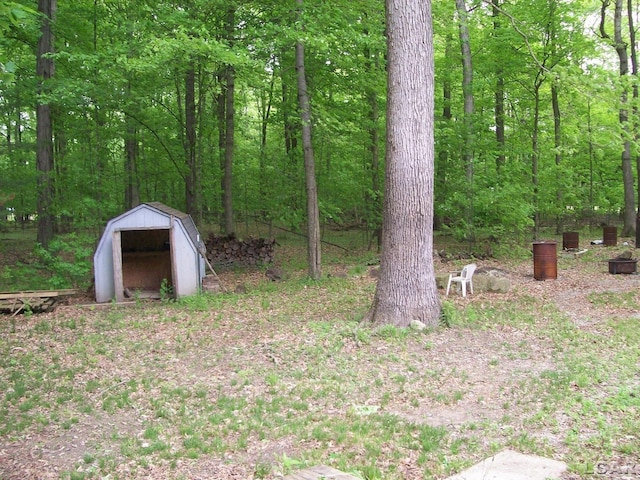 5300 State Rd, Hillsdale, MI 49242 - view of yard with a storage shed, an outdoor structure, and a view of trees
