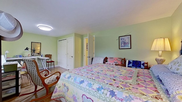 4200 Chapman Rd, Stockbridge, MI 49285 - bedroom featuring wood finished floors, a closet, and a desk