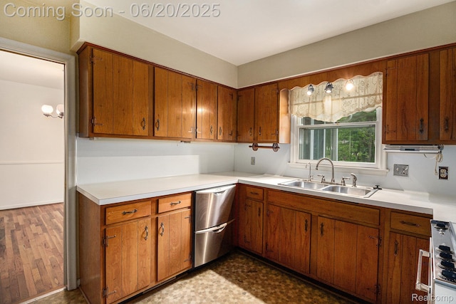 8276 Appleway Dr, Grand Blanc, MI 48439 - kitchen with light countertops, brown cabinetry, dishwasher, and range