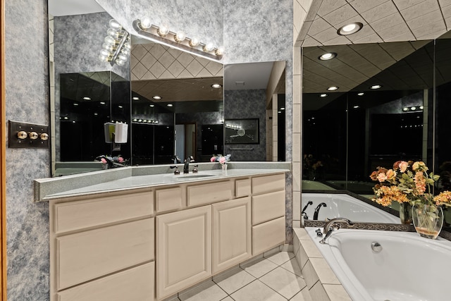 9997 Applegate Ln, Brighton, MI 48114 - full bath featuring a bath, vanity, and tile patterned floors