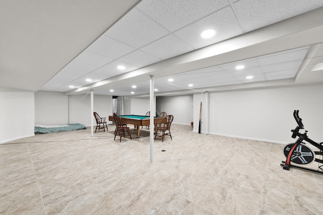 38342 Sleigh Dr, Sterling Heights, MI 48310 - playroom with a drop ceiling, recessed lighting, billiards table, and baseboards