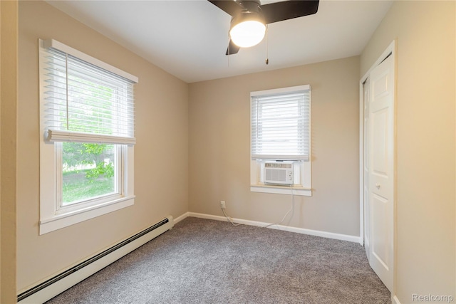 1953 Elmhurst St, Canton, MI 48187 - unfurnished bedroom with a baseboard heating unit, cooling unit, carpet floors, and baseboards