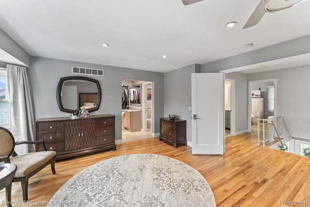 26155 Timber Trl, Dearborn Heights, MI 48127 - sitting room with an upstairs landing, ceiling fan, light wood-style flooring, baseboards, and recessed lighting
