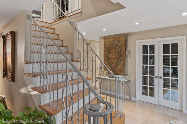 26155 Timber Trl, Dearborn Heights, MI 48127 - staircase with french doors, recessed lighting, and baseboards