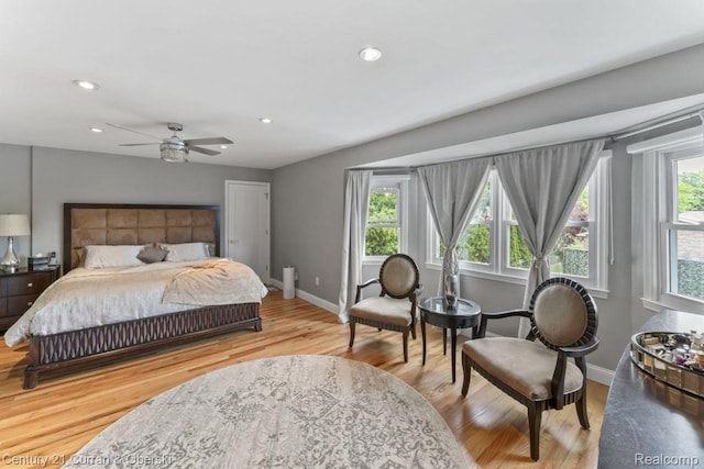 26155 Timber Trl, Dearborn Heights, MI 48127 - bedroom featuring baseboards, wood finished floors, recessed lighting, and a ceiling fan