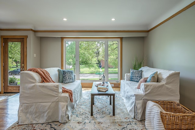 2441 Nottingham Rd, Ann Arbor, MI 48104 - living room featuring light wood-type flooring and recessed lighting