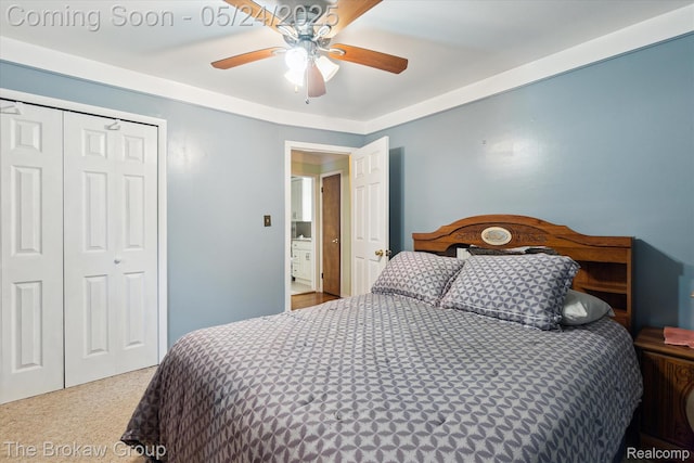 6605 Northview Dr, Clarkston, MI 48346 - bedroom featuring a closet, a ceiling fan, and carpet
