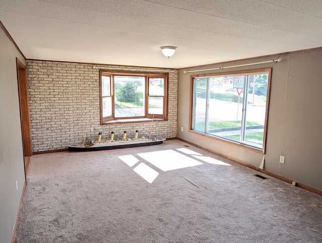 602 Fourth St, Ludington, MI 49431 - empty room with brick wall, carpet floors, and baseboards
