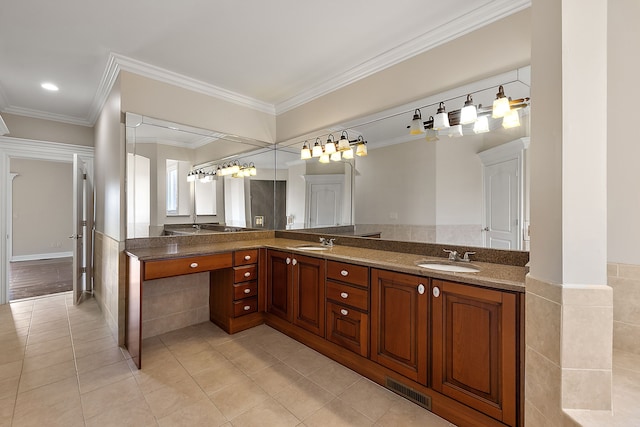 66701 Notre Dame Blvd, Washington, MI 48095 - bathroom with tile patterned flooring, double vanity, and crown molding