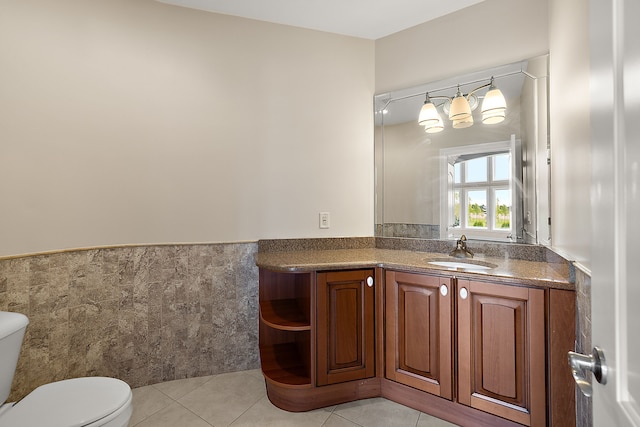 66701 Notre Dame Blvd, Washington, MI 48095 - half bathroom with a wainscoted wall, tile patterned floors, vanity, and a chandelier