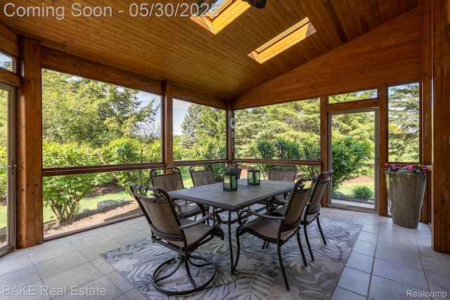 966 Mcdonald Dr, Northville, MI 48167 - sunroom featuring vaulted ceiling, plenty of natural light, outdoor dining area, and a skylight