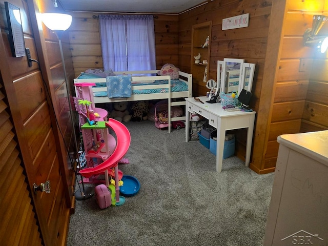 3775 N Hemlock Rd, Hemlock, MI 48626 - carpeted bedroom featuring wood walls