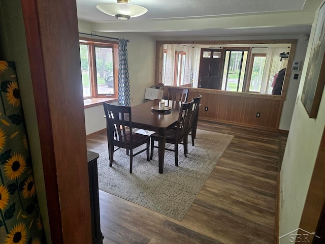 3775 N Hemlock Rd, Hemlock, MI 48626 - dining room with dark wood-style floors and baseboards