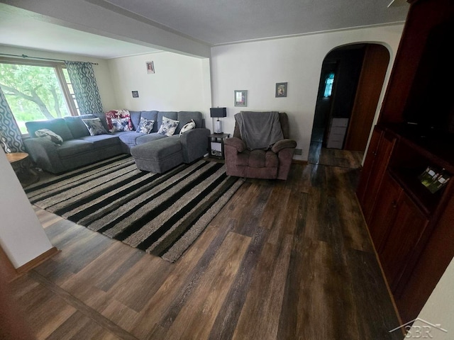3775 N Hemlock Rd, Hemlock, MI 48626 - living area with arched walkways and dark wood finished floors