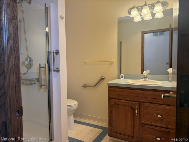 3052 Rivers Edge Dr, Wayne, MI 48184 - bathroom featuring vanity, tile patterned flooring, a stall shower, toilet, and baseboards