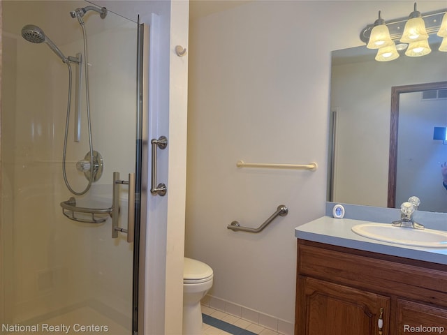3052 Rivers Edge Dr, Wayne, MI 48184 - full bathroom featuring a shower stall, vanity, toilet, tile patterned flooring, and baseboards