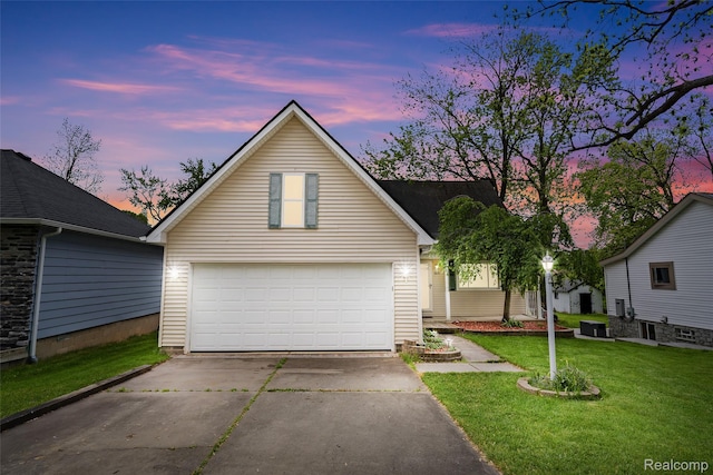 3819 Hazelett Dr, Waterford, MI 48328 - traditional-style house featuring concrete driveway, central air condition unit, a front lawn, and a garage