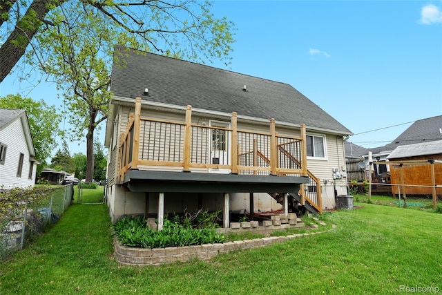 3819 Hazelett Dr, Waterford, MI 48328 - rear view of property with a deck, a shingled roof, and stairway