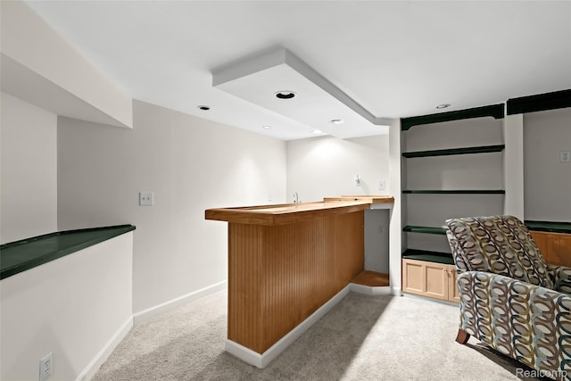 3819 Hazelett Dr, Waterford, MI 48328 - indoor wet bar featuring baseboards, light carpet, and recessed lighting