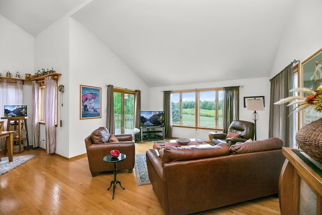 838 Able Rd, Buchanan, MI 49107 - living area with high vaulted ceiling and light wood-style flooring