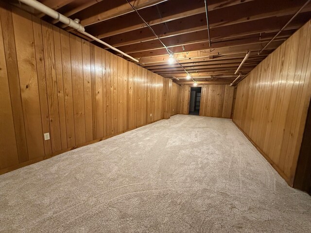 6035 W Trails End Rd, Ludington, MI 49431 - finished basement featuring carpet floors and wood walls