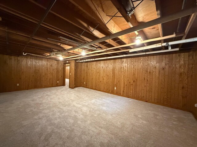 6035 W Trails End Rd, Ludington, MI 49431 - finished basement with carpet floors and wood walls