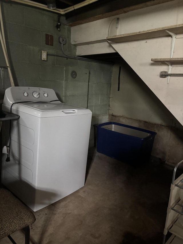 8100 Stockton St, Detroit, MI 48234 - unfinished basement featuring washer / clothes dryer