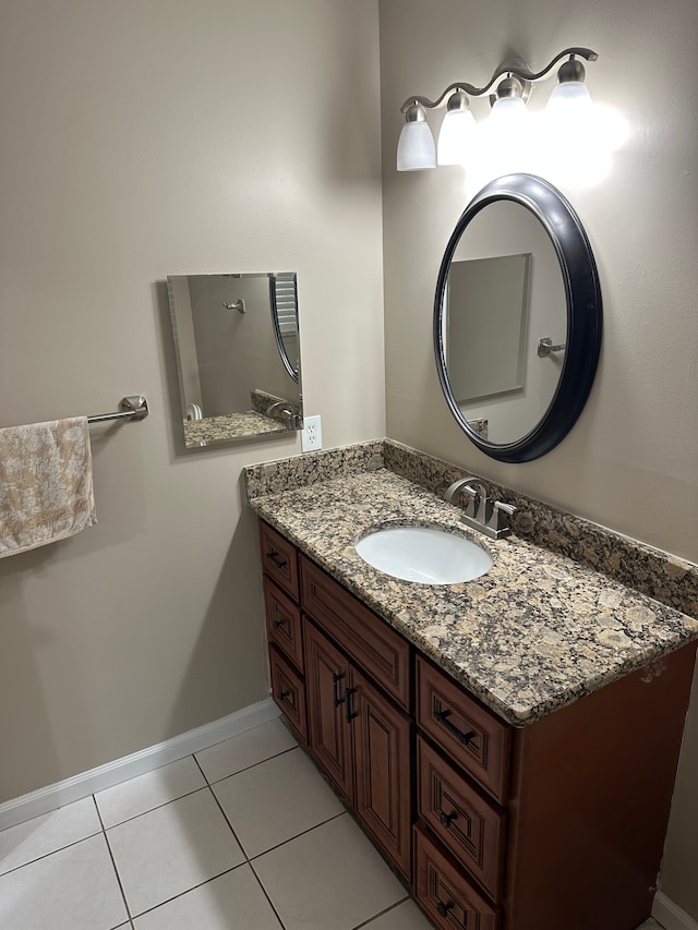 bathroom featuring vanity, tile patterned floors, and baseboards