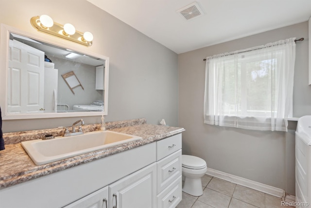 5160 N Milford Rd, Highland, MI 48356 - bathroom featuring vanity, toilet, tile patterned flooring, and baseboards