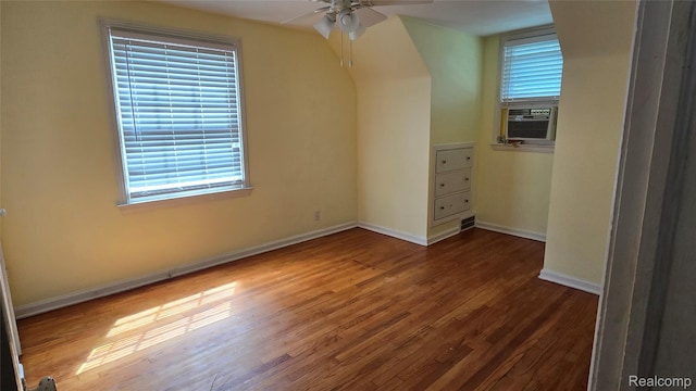 11356 Balfour Rd, Detroit, MI 48224 - bonus room featuring ceiling fan, wood finished floors, cooling unit, baseboards, and vaulted ceiling