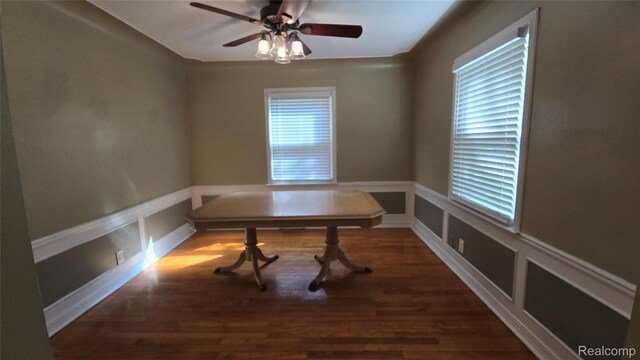 11356 Balfour Rd, Detroit, MI 48224 - unfurnished office featuring healthy amount of natural light, wood finished floors, and a ceiling fan